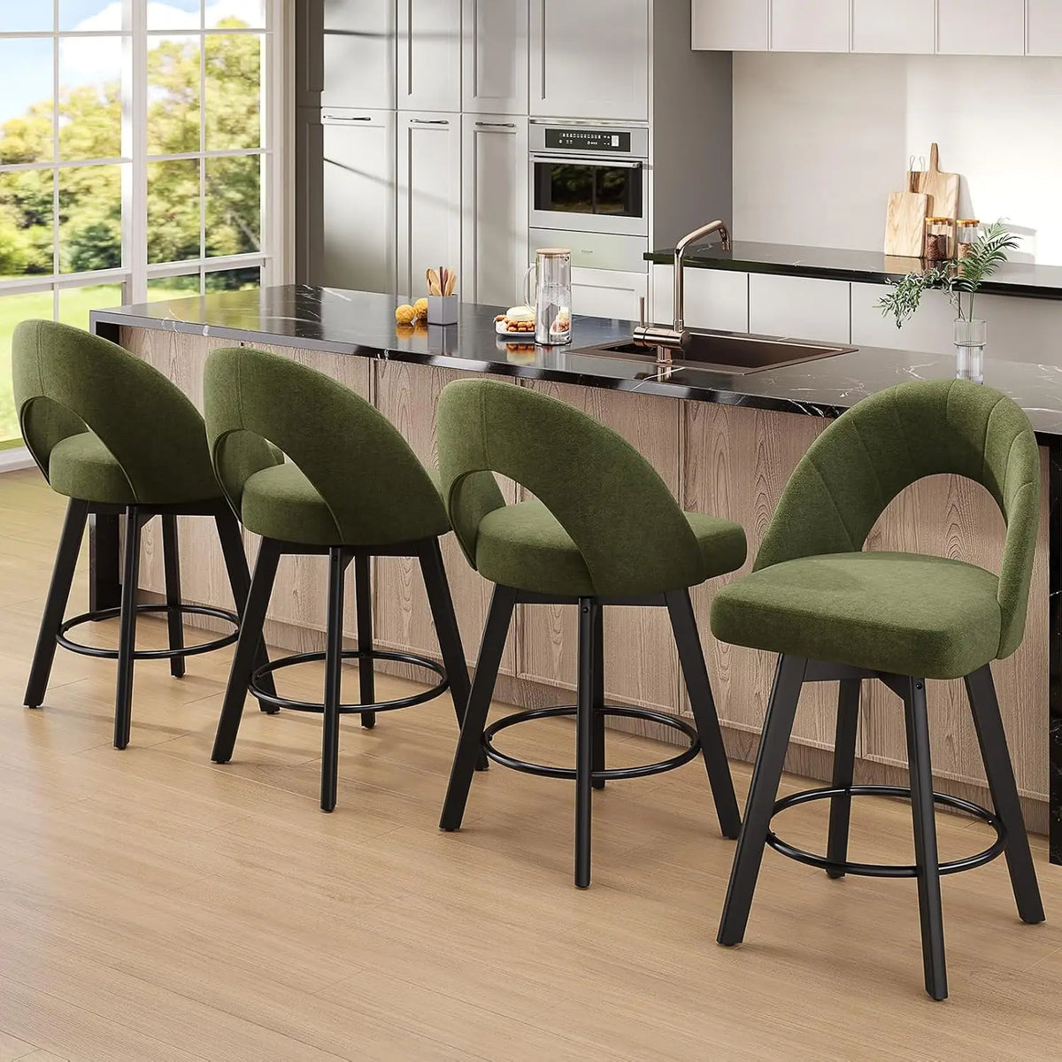 Bar Height Bar Stools Set of 2, 30 Inch Mid Century Modern Barstools Upholstered PU Leather Swivel Bar Stools with Arms