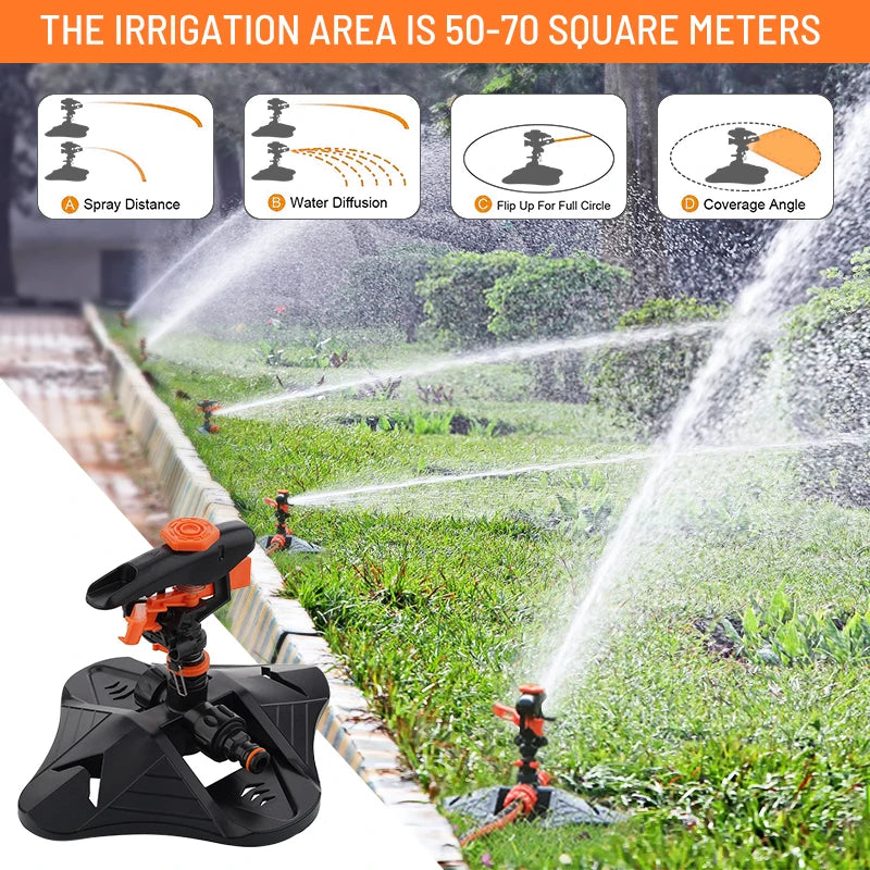 Automatic Garden Watering Lawn Sprinklers 360° Rotation Irrigation Watering System with Nozzle Grass Plant for Farm Outdoor Yard