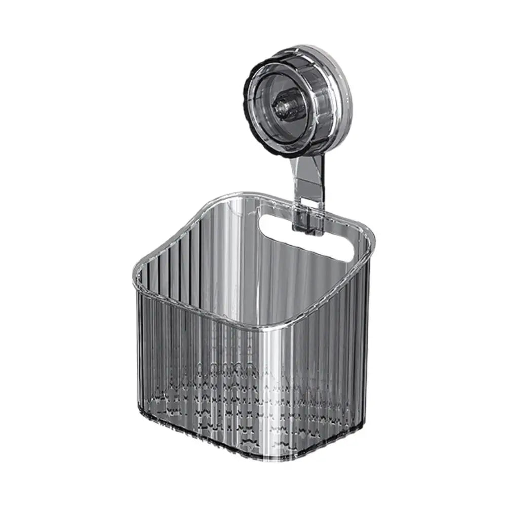 No Drill Suction Cup Shower Shelf - Transparent Bathroom Organizer Basket, Quick-Install Storage for Cosmetics & Toiletries
