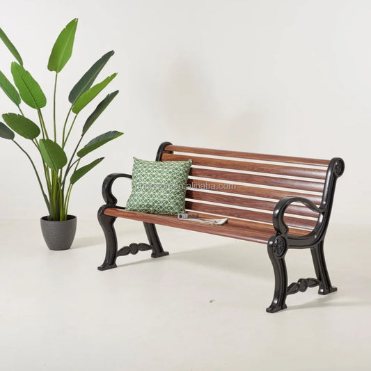 Modern 2-Seater Outdoor Plastic Wood Garden Bench Patio Park Bench Yard Seating with Metal Bench