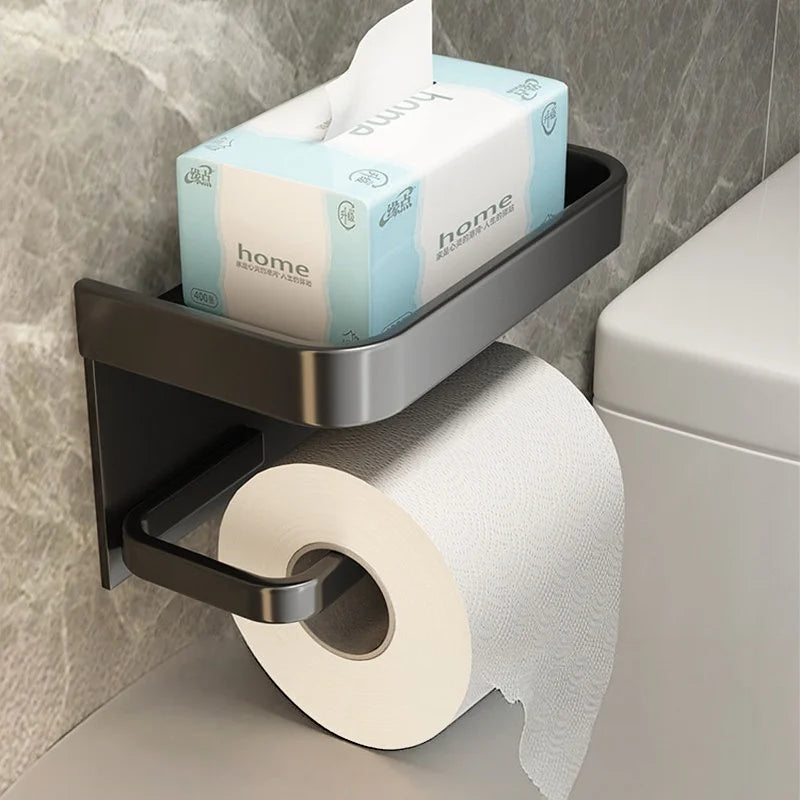 Wall-mounted Bathroom Tissue Holder, No Drill Roll Paper Rack, Toilet Paper Storage Organizer for Restroom