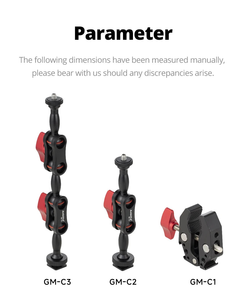 AMBITFUL 360° Double Ballhead Magic Arm With Super Clamp Kit 1/4" Screw Ball Head Adapter For Monitor LED Light Camera