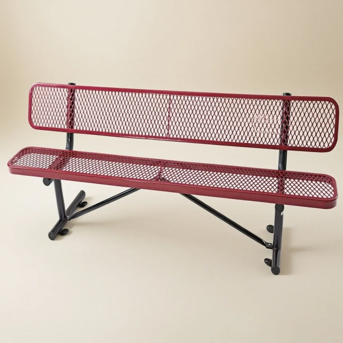 96-Inch Rectangle Original Equipment Outdoor Metal Thermoplastic Bench Red with Backrest for Park/Terrace/Hospital