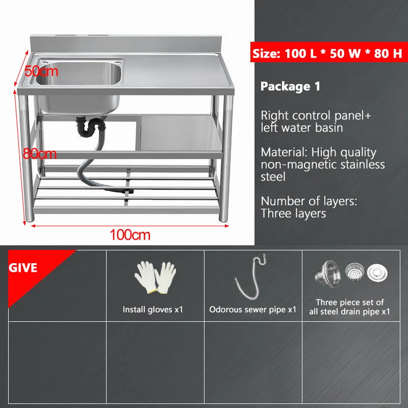 Thickened Stainless Steel Washbasin Household Sink Double Sink Kitchen Washing Basin Countertop Integrated with Bracket Sink