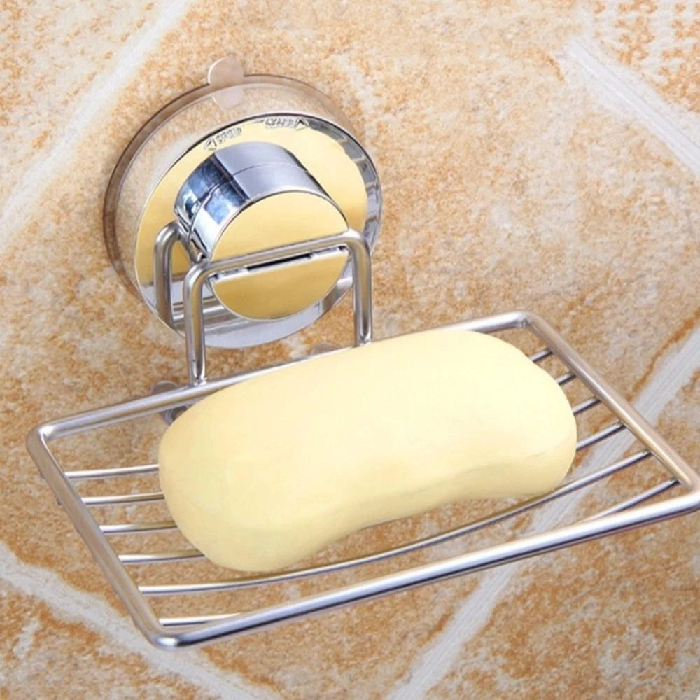 Wall Mounted Vacuum Suction Cup Soap Dish No-Drilling Stainless steel Bathroom Sponge Holder Self Draining Heavy Duty