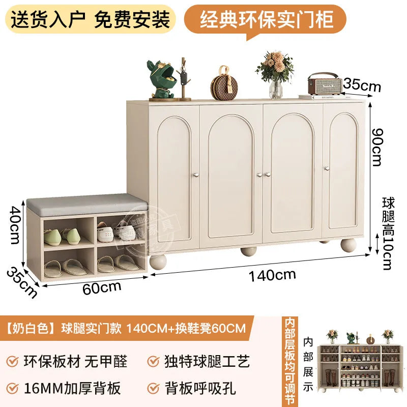 Home porch indoor entrance door shoe cabinet porch cabinet small size large capacity rattan solid wood locker.