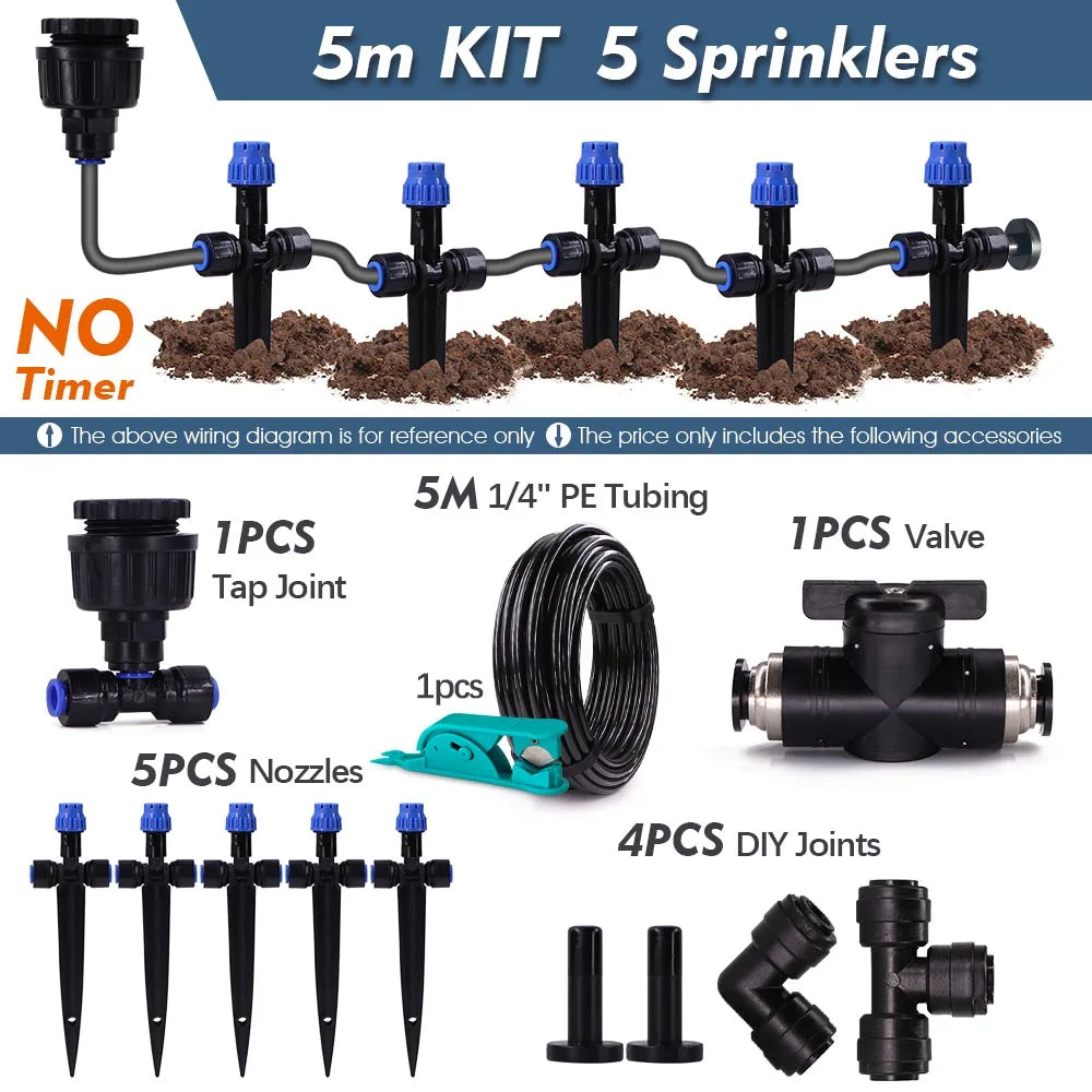 1/4" Garden Irrigation Timed System Rain Sensor LCD Timer 4/6mm Adjustable Sprinkler Drippers Outdoor Lawn Plant Pots Watering
