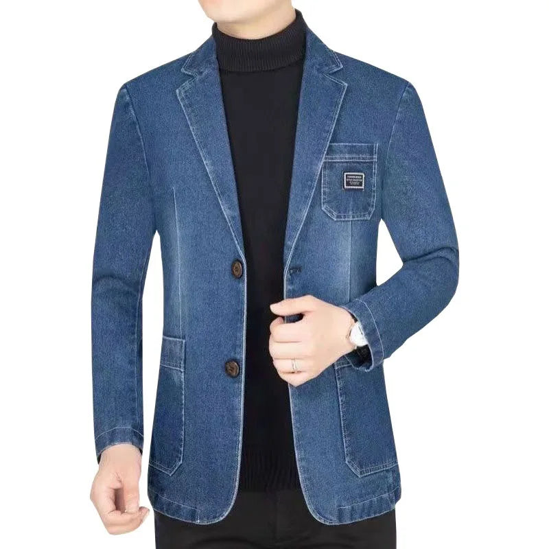 Men Black Casual Denim Blazers Jackets Quality Male Autumn Business Slim Fit Blazers Coats Jeans Jackets Mens Clothing Size 4XL