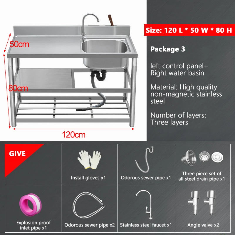 Thickened Stainless Steel Washbasin Household Sink Double Sink Kitchen Washing Basin Countertop Integrated with Bracket Sink