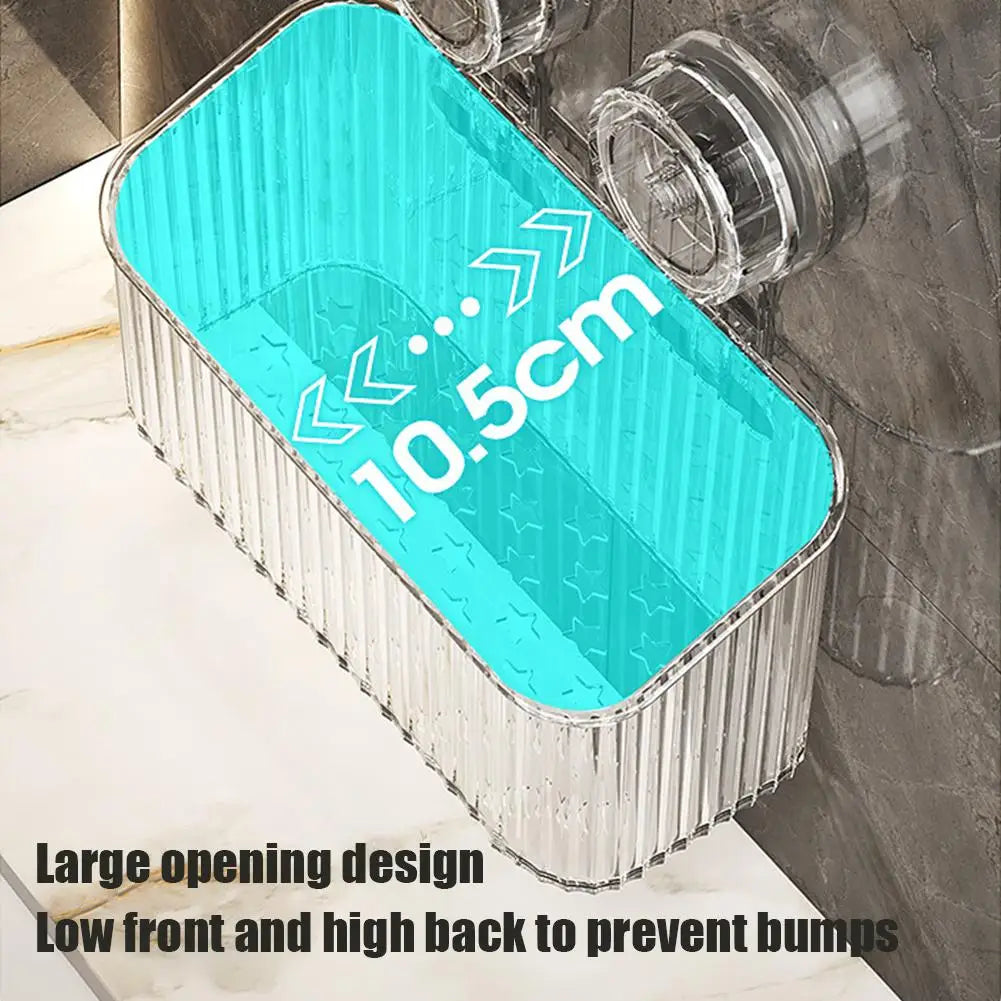 No Drill Suction Cup Shower Shelf - Transparent Bathroom Organizer Basket, Quick-Install Storage for Cosmetics & Toiletries