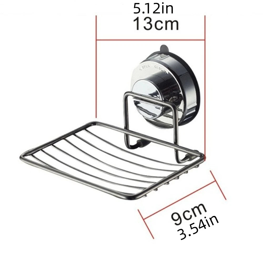 Wall Mounted Vacuum Suction Cup Soap Dish No-Drilling Stainless steel Bathroom Sponge Holder Self Draining Heavy Duty