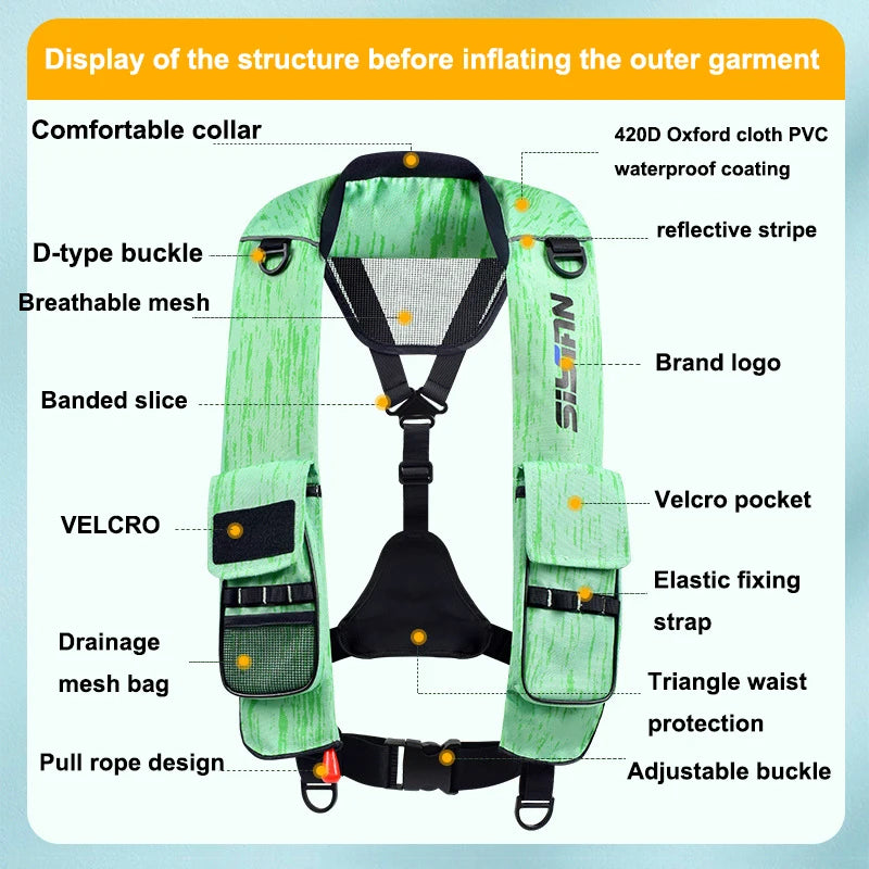 Automatic Inflatable Road Ya Lifejacket Adult Lightweight Marine Fishing Portable High Buoyancy Vehicle Vest Lifejacket