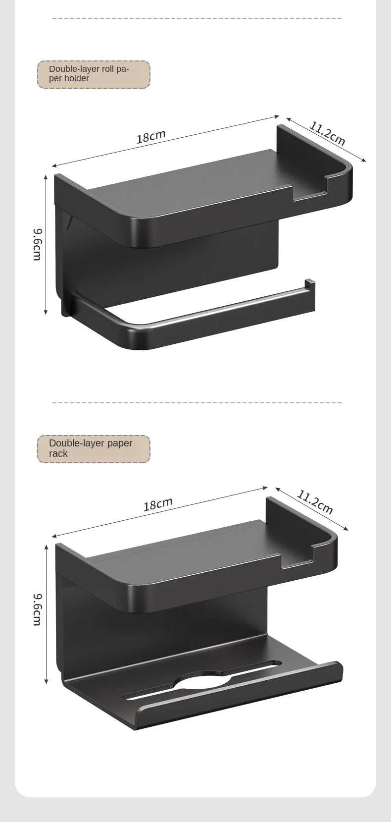 Bathroom Tissue Holder, No Drilling, Wall-Mounted Tissue Dispenser, Facial Tissue Storage Shelf, Toilet Paper Holder