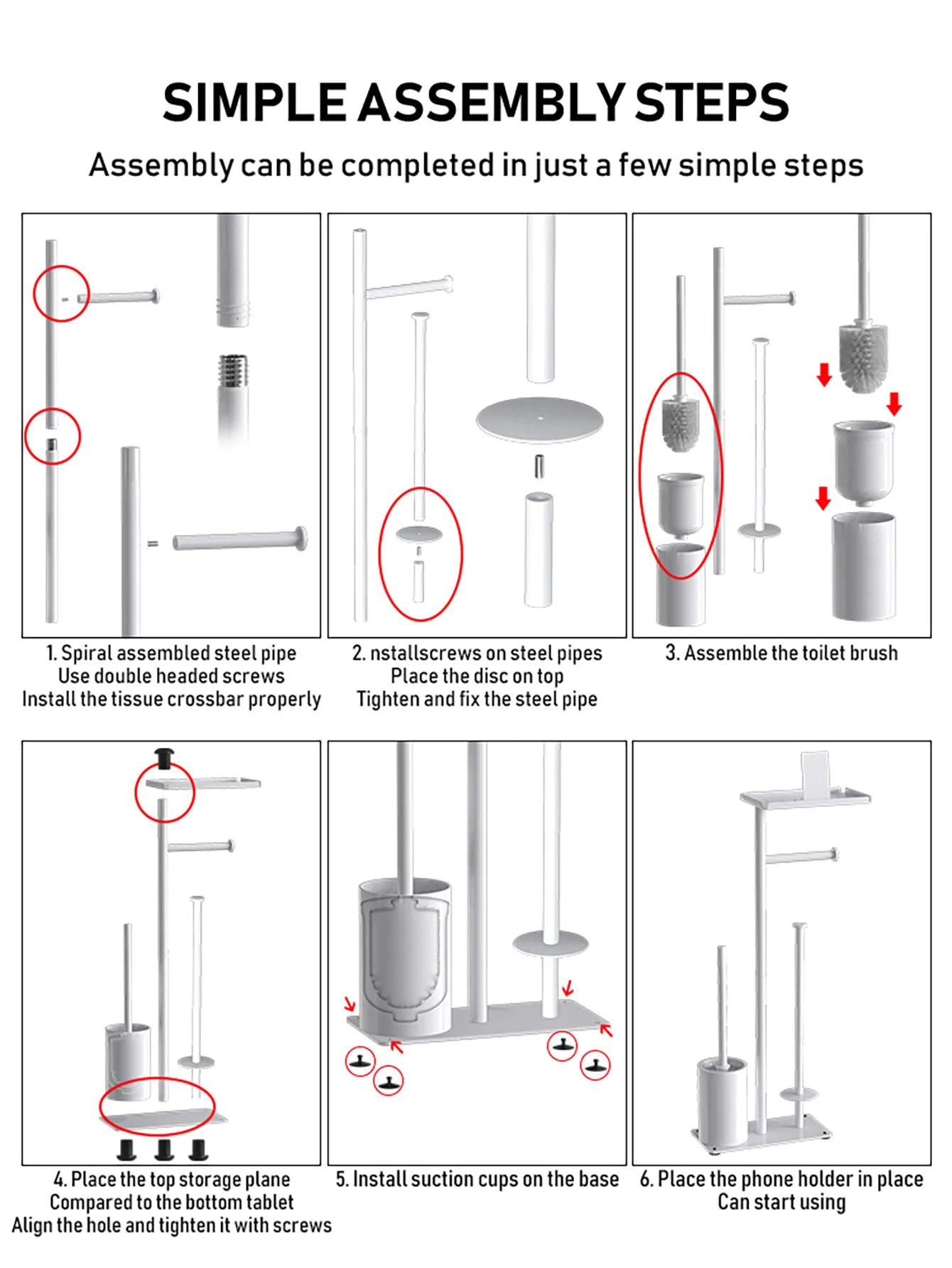 Floor-standing Tissue Holder Vertical Movable Toilet Paper Storage Rack Nail-Free Toilet Brush Holder Roll Paper Holder Bathroom