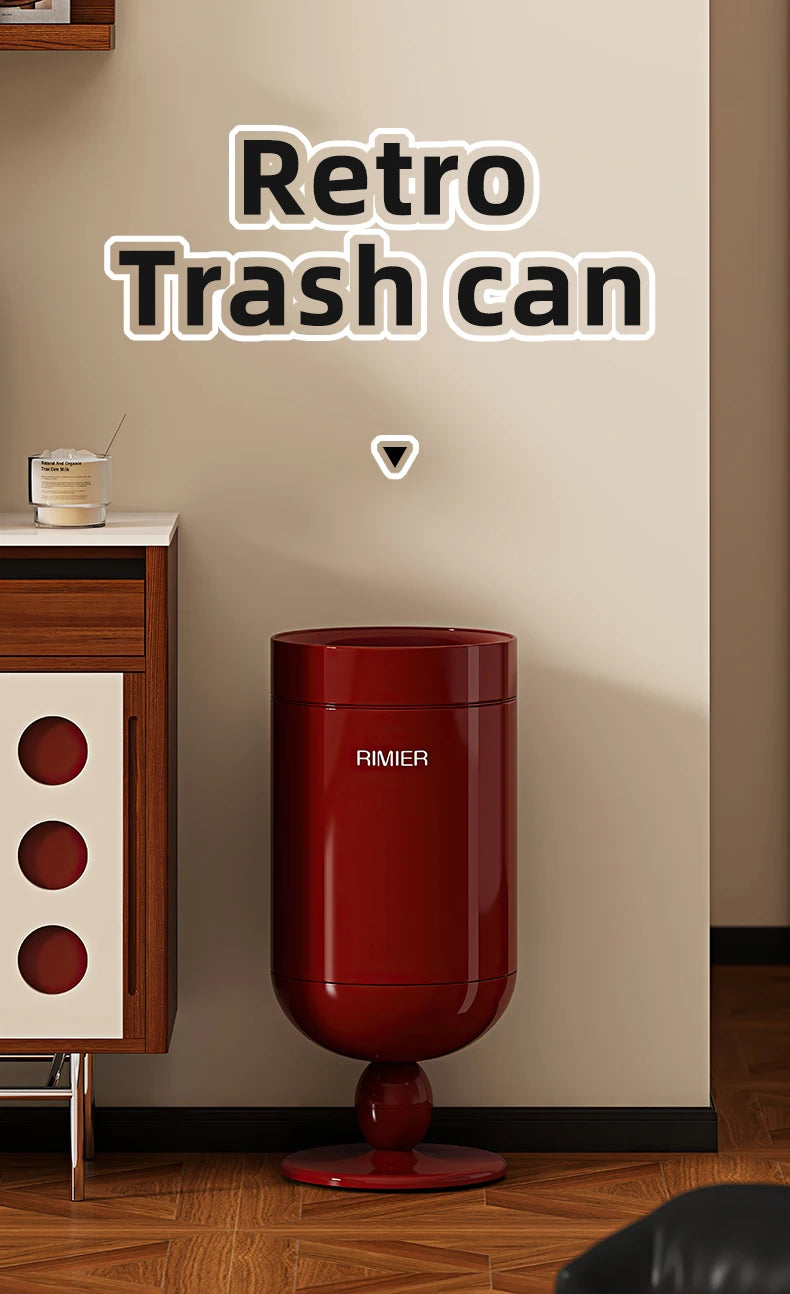 Living room trash can, high appearance, uncovered retro trash can, antique style paper basket，Bedroom trash can