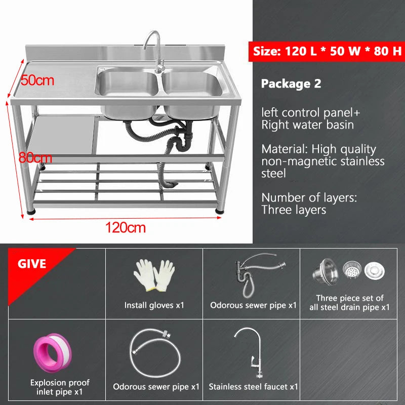 Thickened Stainless Steel Washbasin Household Sink Double Sink Kitchen Washing Basin Countertop Integrated with Bracket Sink