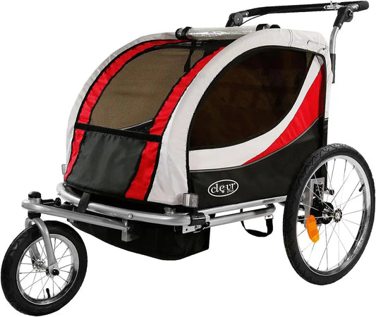 Deluxe 3-in-1 Double 2 Seat Bicycle Bike Trailer Jogger Stroller for Kids Children | Foldable Collapsible w/Pivot Front Wheel WardBoyzPROShop