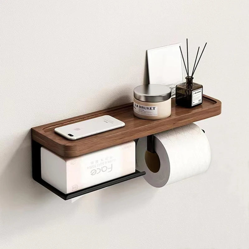 Light Luxury Wooden Wall Mounted Tissue Holder Without Punching Toilet Paper Holder Bathroom Accessories Home Decoration