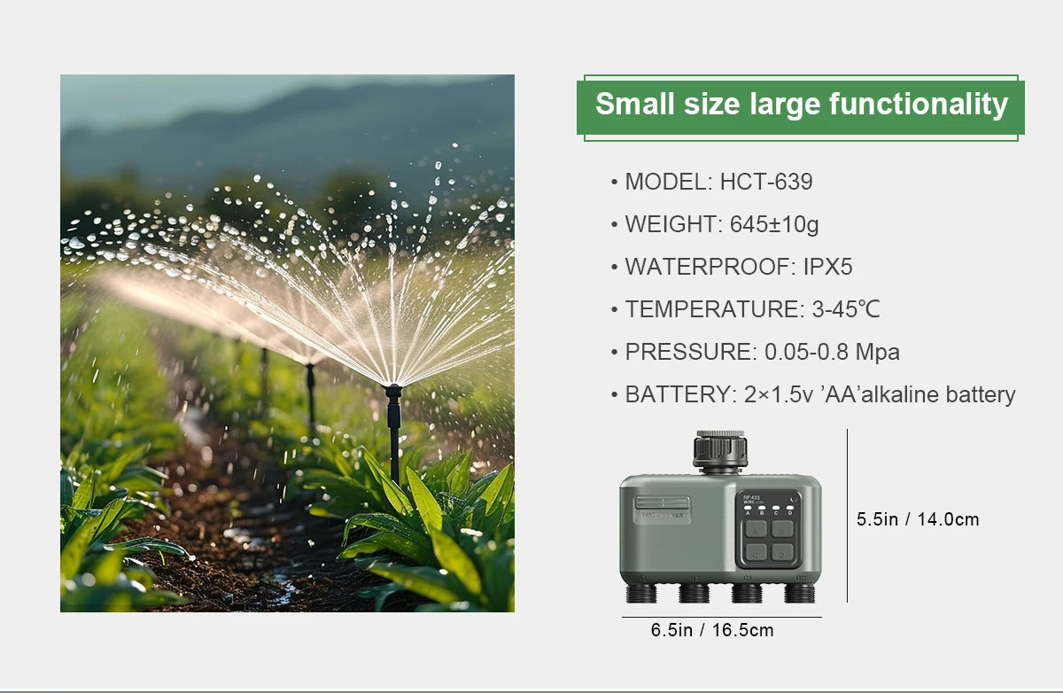 4 Outlet Programmable Water Timer for Garden Hose, with Rain Delay/Automatic Watering System, Digital Irrigation for Yard, Lawn