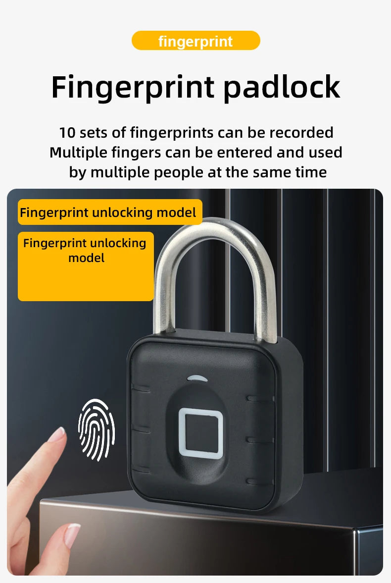 Smart Pad Lock Fingerprint Padlock Cabinet Lock Dormitory Anti-Theft Lock USB Rechargeable Security Keyless Lock Smart Padlock