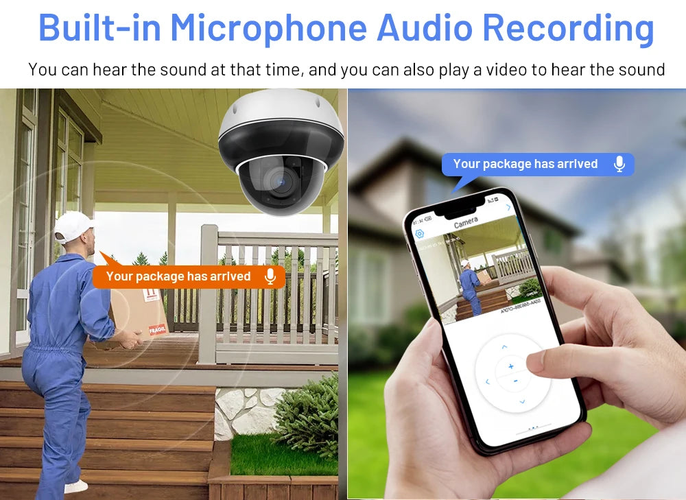 Security Dome 2.4/5 GHz WiFi PTZ Camera Outdoor 5MP Wireless IP Camera 5X Zoom Indoor Auto Tracking Infrared Night Vision 2-Way