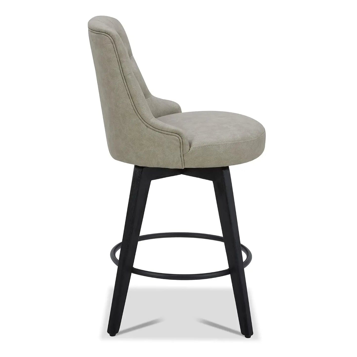 Swivel Counter Height Bar Stools Set of 2, Faux Leather Upholstered Backrest, Solid Wood Legs 26" Seat, Grey, Customized