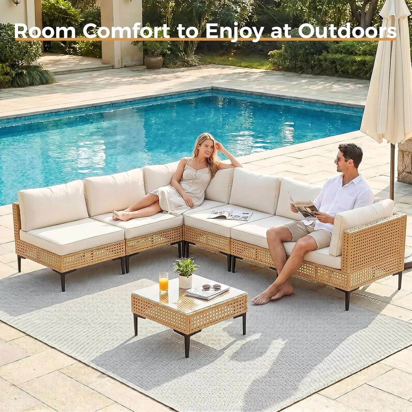 7-Piece Patio Furniture Set With Non-Slip Cushions & Coffee Table For Outdoor Garden, Customized