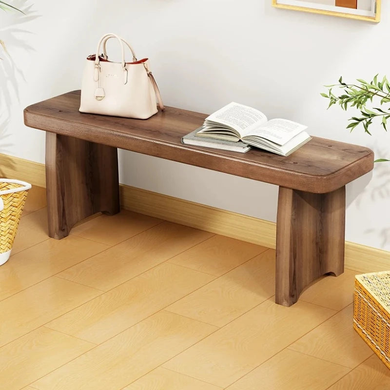 ‌Solid Wood Entryway Bench - Multi-Purpose Stool for Living Room, Sofa Side Table & Shoe Storage, Rustic Home Decor