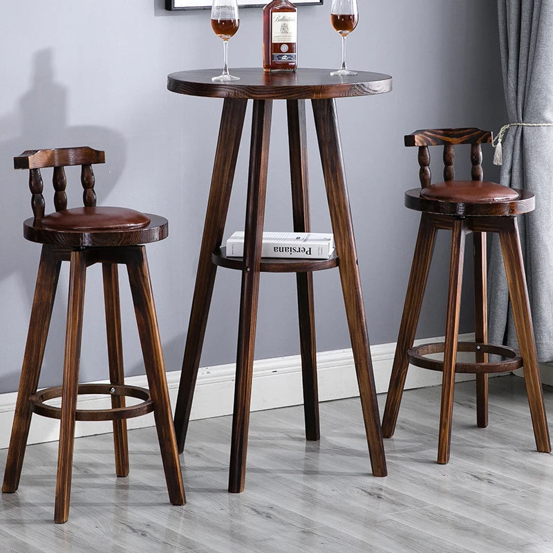 American Style Solid Wood round Bar Table Set Small High-Top Balcony Lounge Coffee Table