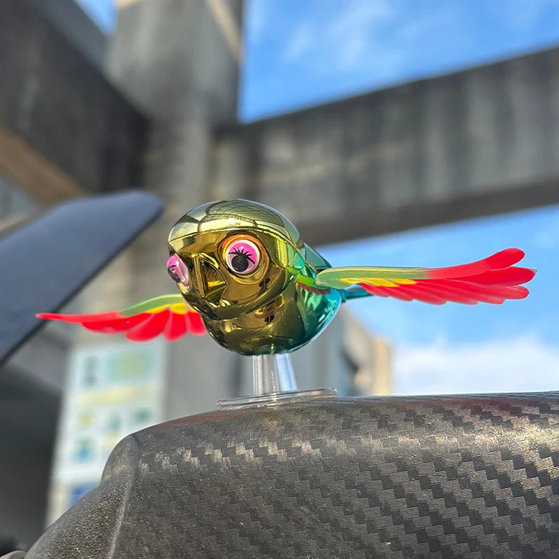 Vibrant Simulation Fly Bird Motorcycle Car Charm, Cute Winged Mate Waving in the Wind, Cool and Fun Car Companion