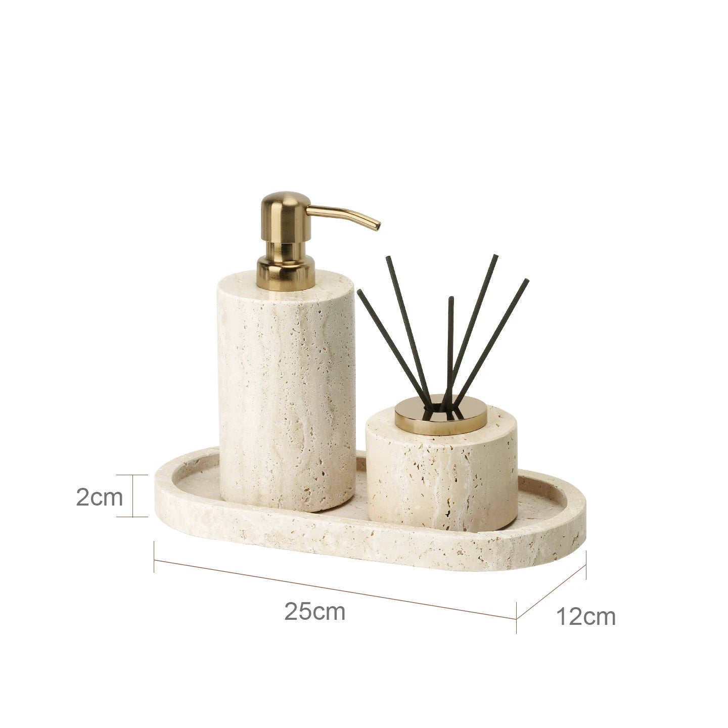 Travertine Bathroom Accessories Set Luxury Soap Dish Soap Dispenser Reed Diffuser Tissue Box Tray Bathroom Set