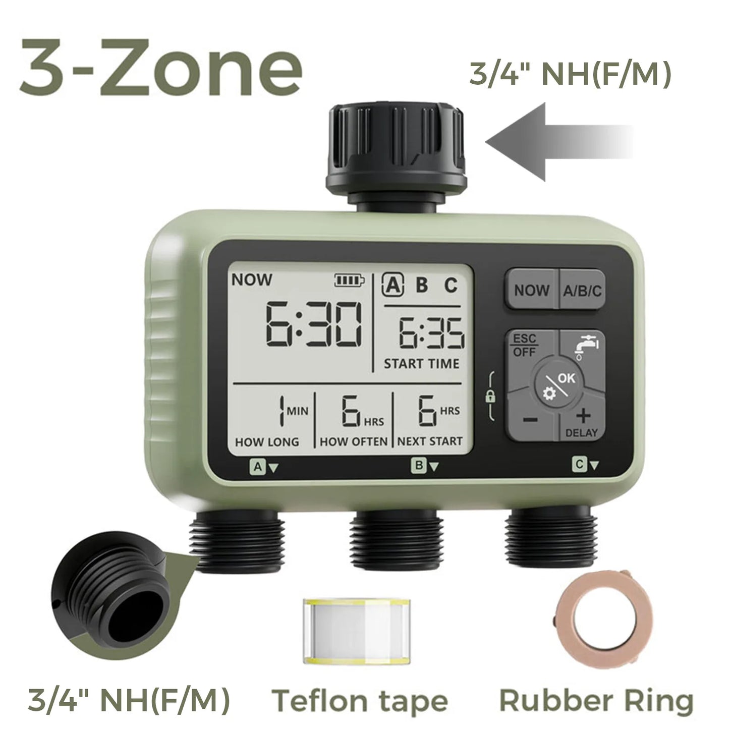 Diivoo Garden Water Timer 3 Zone Programmable Automatic Irrigation Timer with Rain Delay Manual/Auto Mode Watering for Lawn Yard