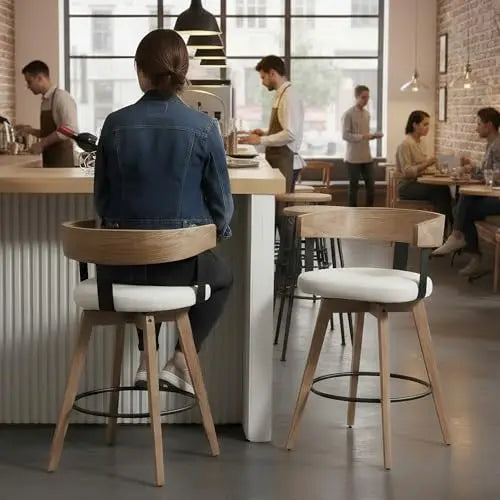 Swivel Bar Stools Set of 2, 26" Counter Height Bar Stool with Footrest Modern Wood Barstools with Linen Upholstered
