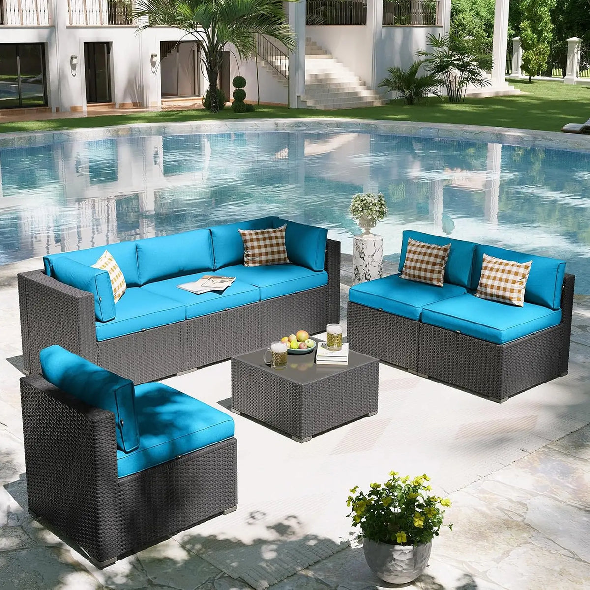 7-Piece Outdoor Sectional Sofa Set with Waterproof Cover, Wicker Rattan Patio Furniture for Backyard Garden, Customized