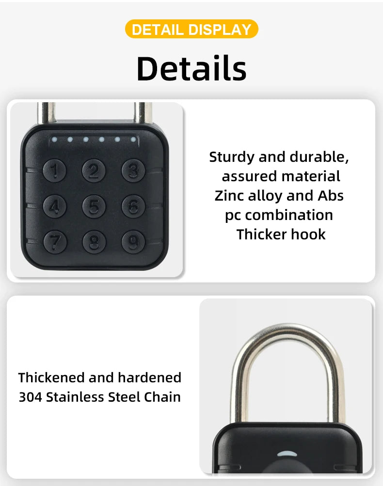 Smart Pad Lock Fingerprint Padlock Cabinet Lock Dormitory Anti-Theft Lock USB Rechargeable Security Keyless Lock Smart Padlock