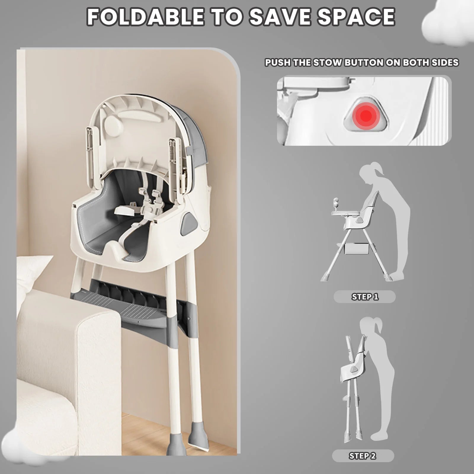UBRAVOO Foldable Baby High Chair 6 Months Plus, with Large Antislip Pad & ToyRack, Easy to Clean Feeding , E500 WardBoyzPROShop