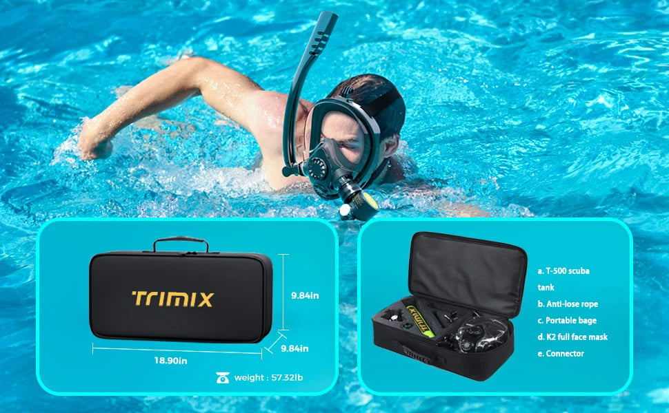 TRIMIX 0.5L Mini Scuba Lung Diving Tank With Snorkeling mask And 4-Level High-Pressure Hand Pump 10 Minutes Breathe