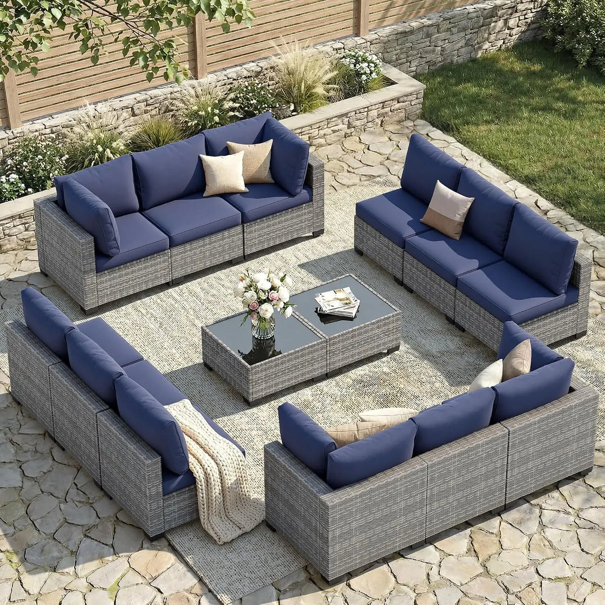 7-Piece Outdoor Wicker Sectional Sofa Set, Patio Garden Furniture, PE Rattan, Customized
