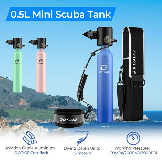 0.5L Mini Scuba Tank Diving Cylinder Scuba Diving Tank 3000PSI Small Pony Bottle 5-10 Mins Underwater Breathing for Snorkeling