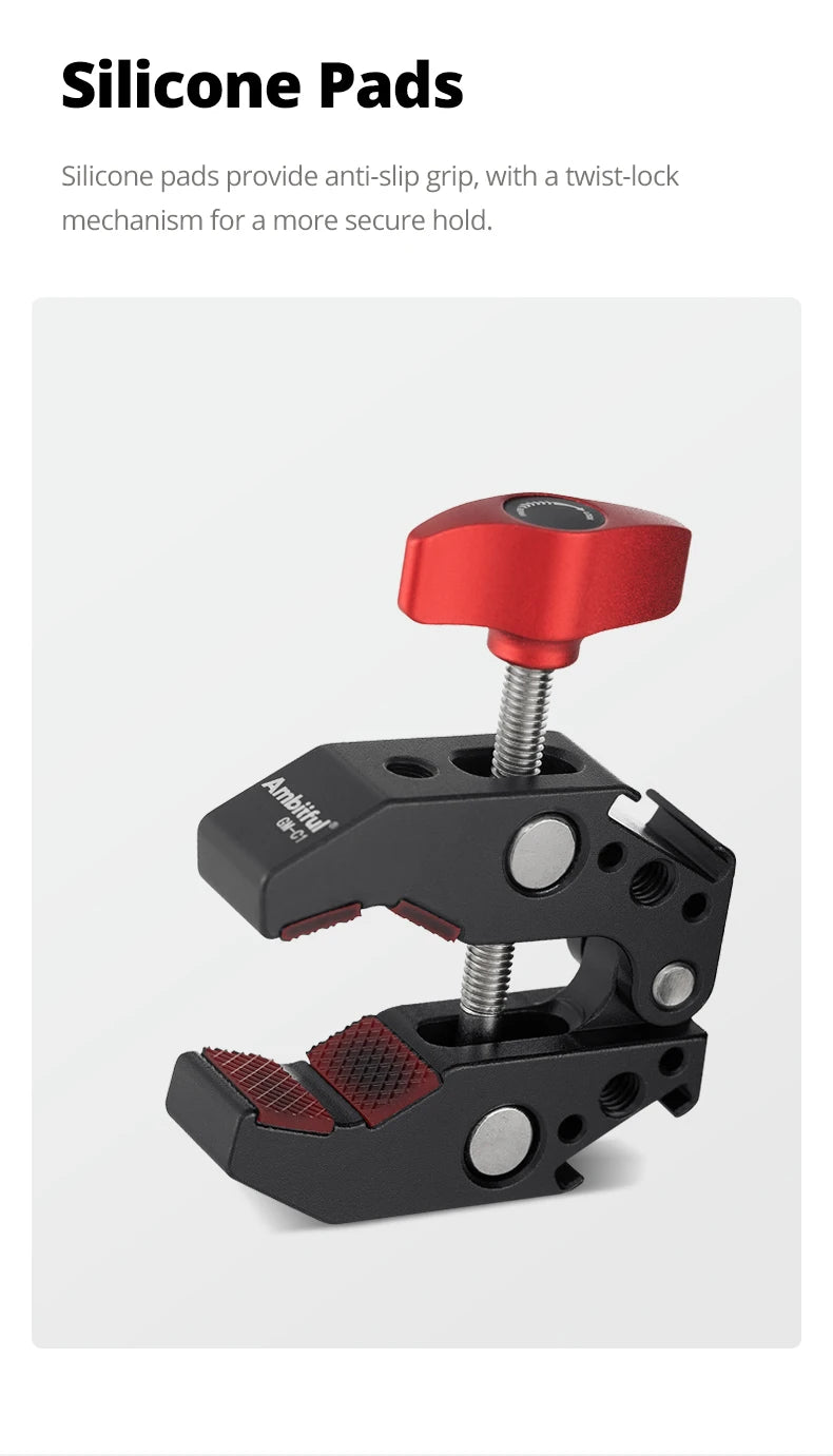AMBITFUL 360° Double Ballhead Magic Arm With Super Clamp Kit 1/4" Screw Ball Head Adapter For Monitor LED Light Camera