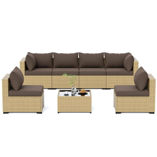 7-Piece Wicker Patio Furniture Set Non-Slip Cushion Outdoor Garden Balcony, Customized