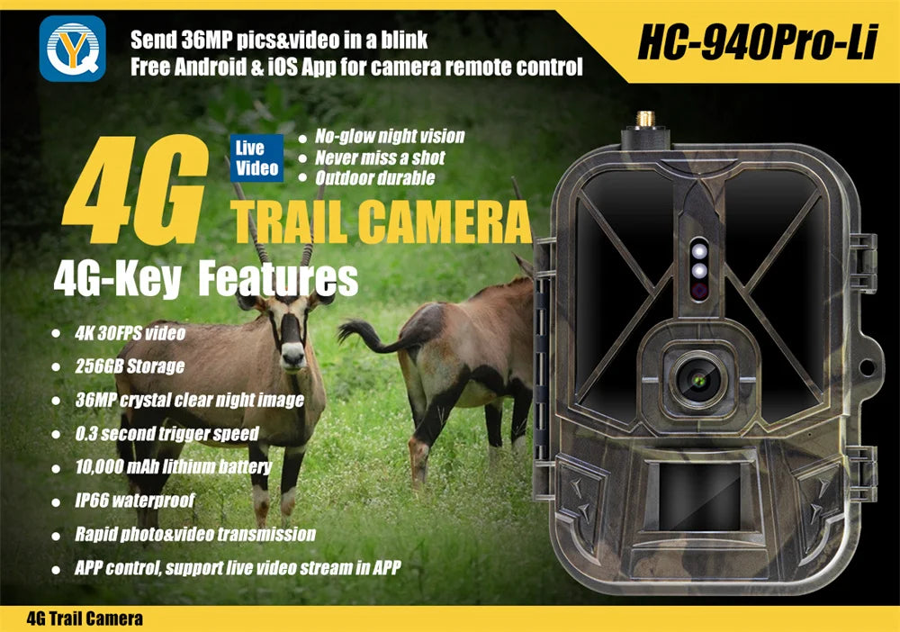 4G HD LIVE Video Lithium Battery Cellular Trail Camera 50MP 4K Wireless Game APP Cloud Service Waterproof IP66 Wildlife Cam