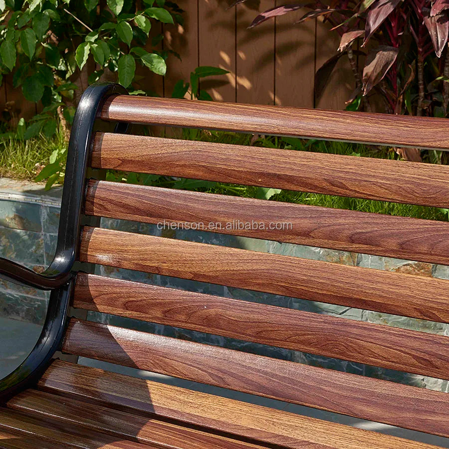 Modern 2-Seater Outdoor Plastic Wood Garden Bench Patio Park Bench Yard Seating with Metal Bench