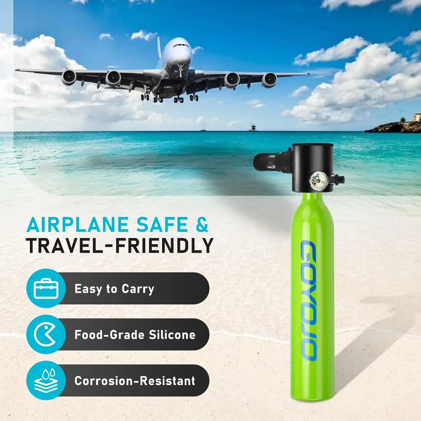 GOYOJO Mini Scuba Tank 0.5L Reusable Portable Diving Tank & Emergency Pony Bottle Air Suitable for Freediving, Snorkeling