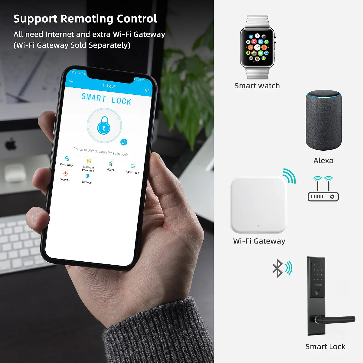 Stainless Steel Smart Door Lock TTlock Wireless Digital Electronic Lock Smart Home Wooden Door Lock