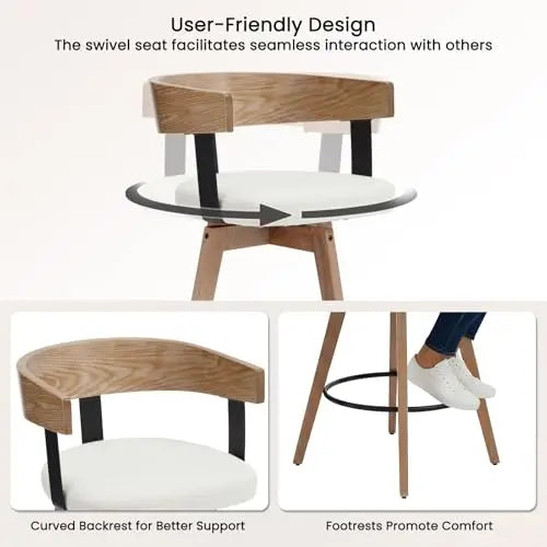 Swivel Bar Stools Set of 2, 26" Counter Height Bar Stool with Footrest Modern Wood Barstools with Linen Upholstered