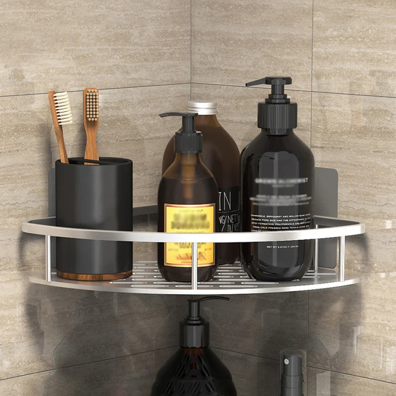 No Drill Bathroom Storage Rack Wall Mount Corner Shelf Shower Holder for WC Shampoo Organizer - Bathroom Accessories