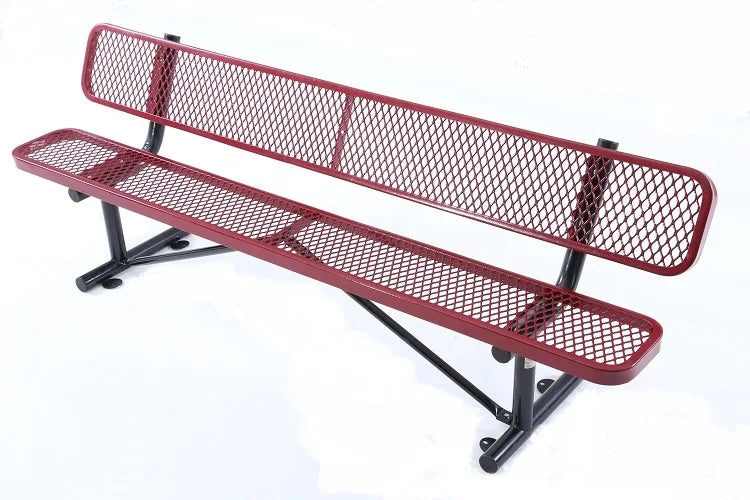 96-Inch Rectangle Original Equipment Outdoor Metal Thermoplastic Bench Red with Backrest for Park/Terrace/Hospital