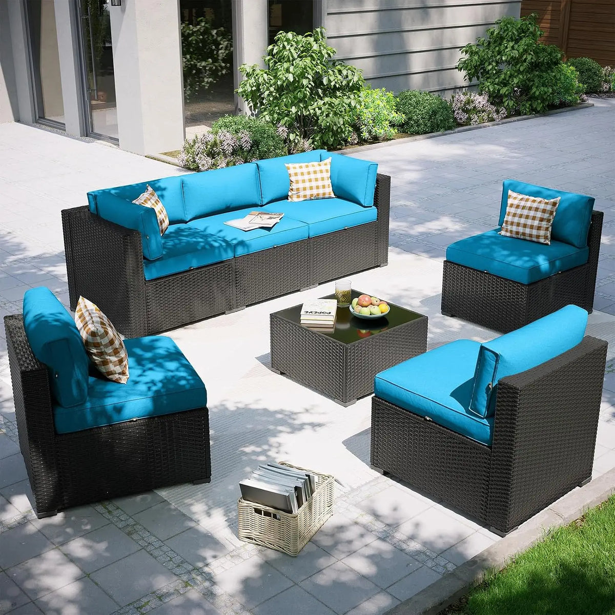 7-Piece Outdoor Sectional Sofa Set with Waterproof Cover, Wicker Rattan Patio Furniture for Backyard Garden, Customized