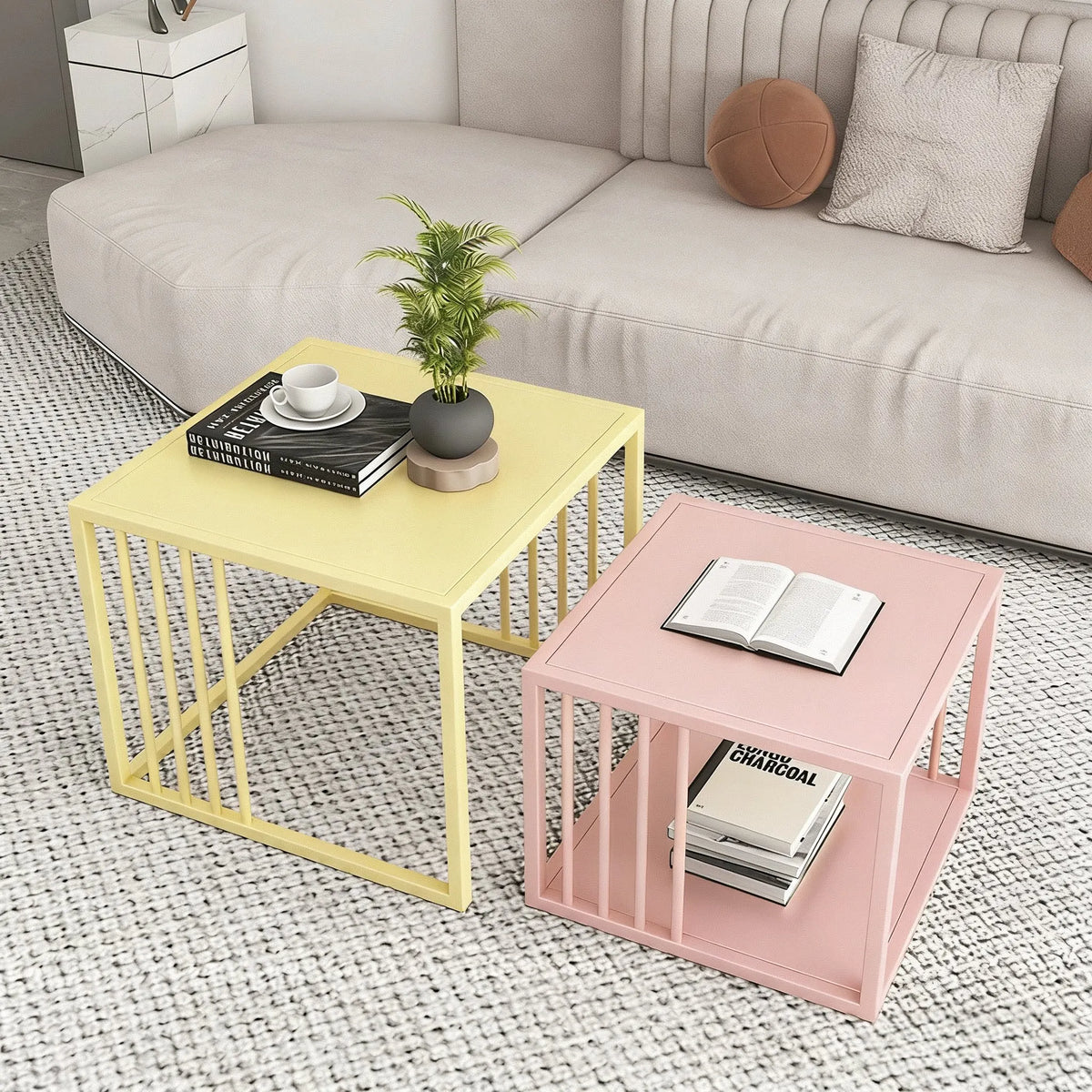 Hotel Living Room Tables Colorful Colorful Cute Nightstand Low Coffee Table Apartment Pink Muebles Dopamine Furniture